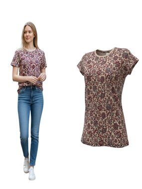 Goldie Floral Print Tee XS Pima Cotton Made Peru Soft Crewneck